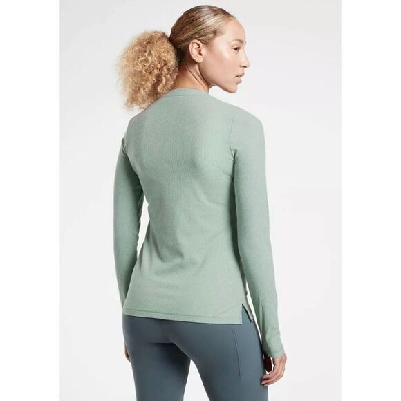 Womens Athleta Uptempo Minimalistic Grey Ribbed Casual Henley Top - Sz L - Picture 2 of 5